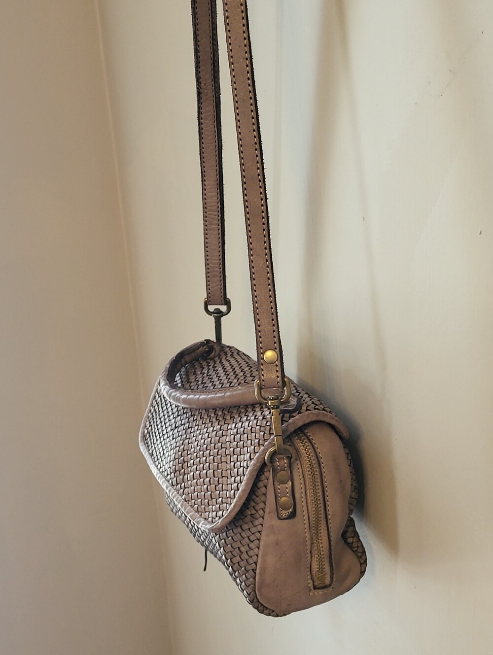 Bolsa Nova Lilly Mini Bag Mushroom Woven Leather Made In Italy - Picture 3 of 14